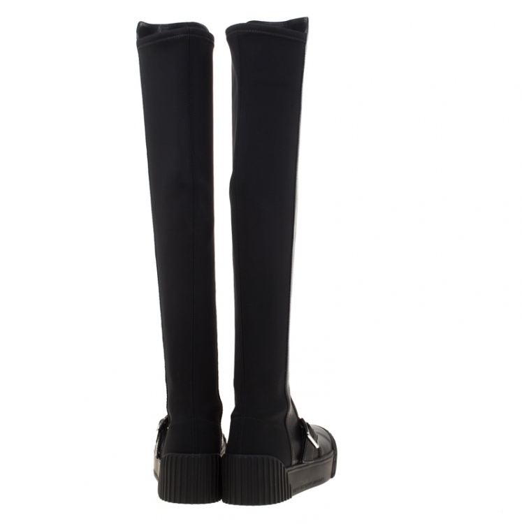 Pre Owned Marc by Marc Jacobs Black Leather Thompson Over the Knee Sneaker Boots Size 36