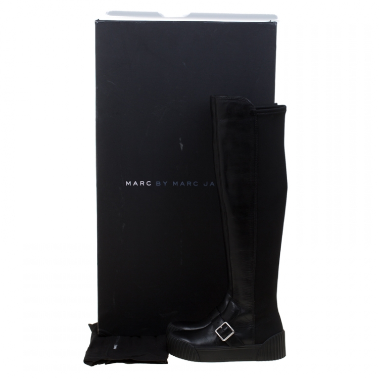Pre Owned Marc by Marc Jacobs Black Leather Thompson Over the Knee Sneaker Boots Size 36