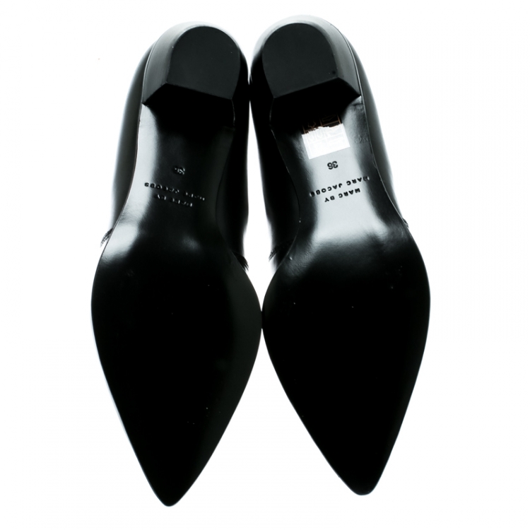 Pre Owned Marc Jacobs Black Leather Pointed Toe Ankle Boots Size 36