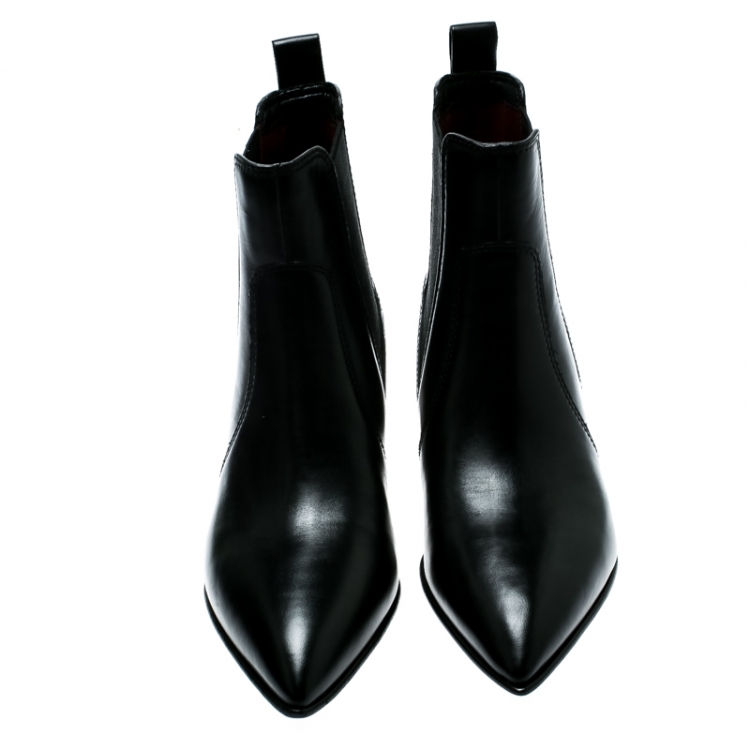 Pre Owned Marc Jacobs Black Leather Pointed Toe Ankle Boots Size 36