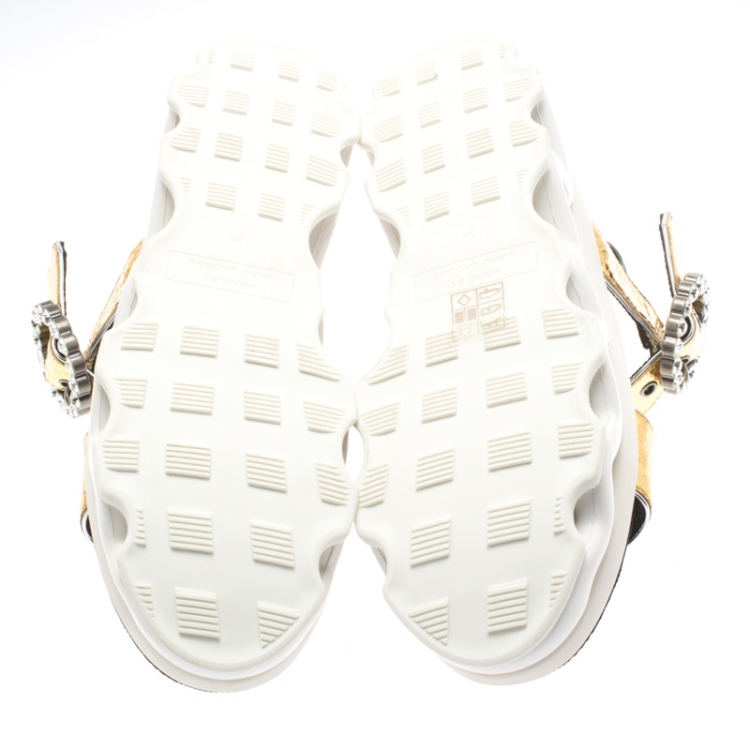 Pre Owned Marc by Marc Jacobs Metallic Gold Embossed Snakeskin Leather Ninja Wave Platform Sandals Size 35