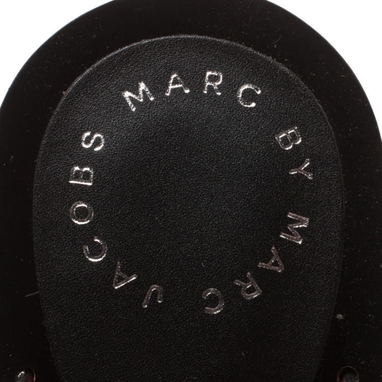 Pre Owned Marc by Marc Jacobs Black Embossed Snakeskin Leather Irving Cross Strap Wedge Sandals Size 35.5