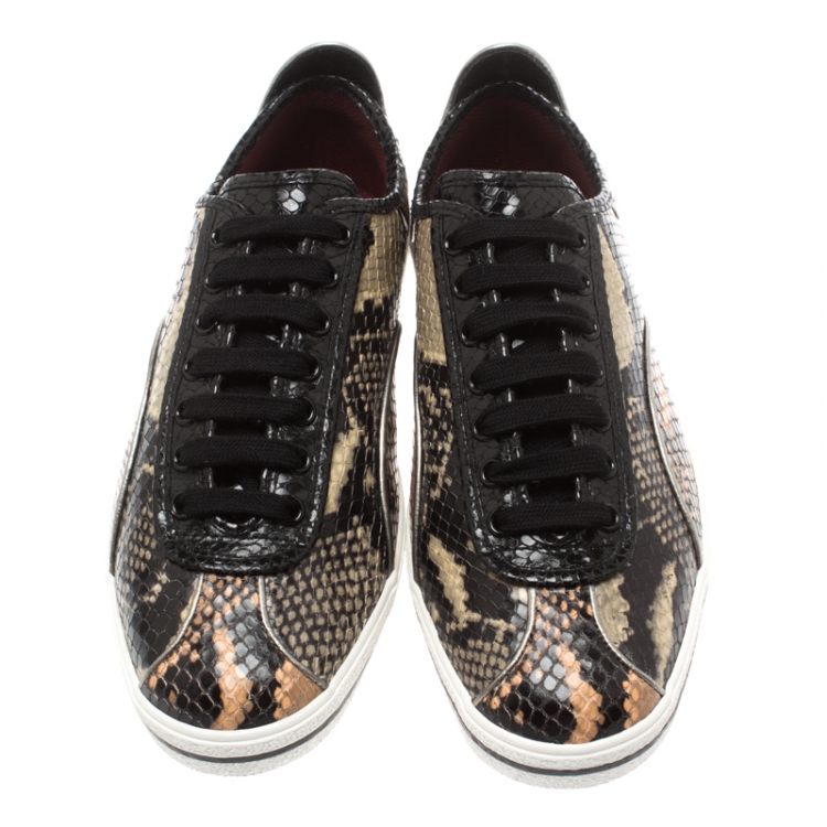 Pre Owned Marc by Marc Jacobs Two Tone Python Embossed Leather Greenwich Retro Low Top Sneakers Size 37