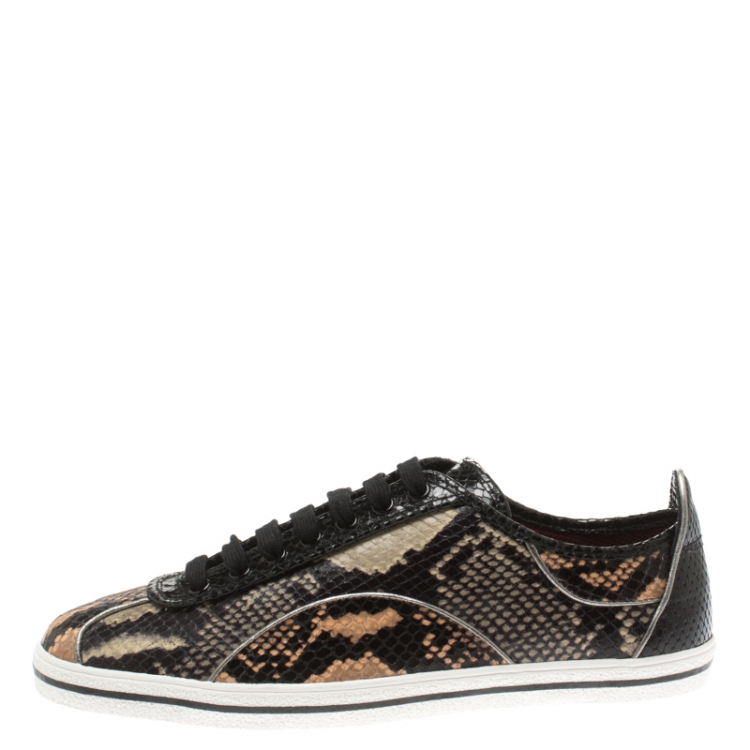 Pre Owned Marc by Marc Jacobs Two Tone Python Embossed Leather Greenwich Retro Low Top Sneakers Size 37