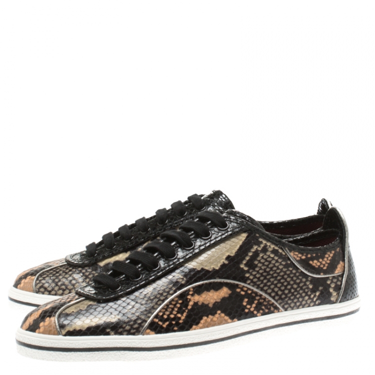 Pre Owned Marc by Marc Jacobs Two Tone Python Embossed Leather Greenwich Retro Low Top Sneakers Size 37
