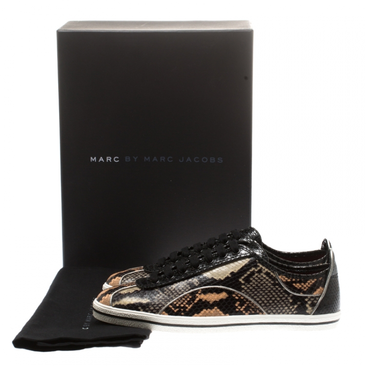 Pre Owned Marc by Marc Jacobs Two Tone Python Embossed Leather Greenwich Retro Low Top Sneakers Size 37