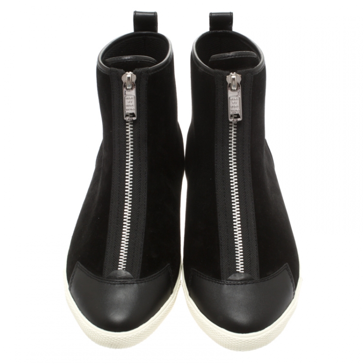 Pre Owned Marc by Marc Jacobs Black Suede Bedford Zip High Top Sneakers Size 39