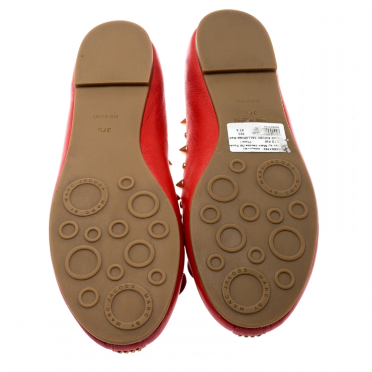 Pre Owned Marc by Marc Jacobs Red Leather Spike Mouse Ballet Flats Size 37.5