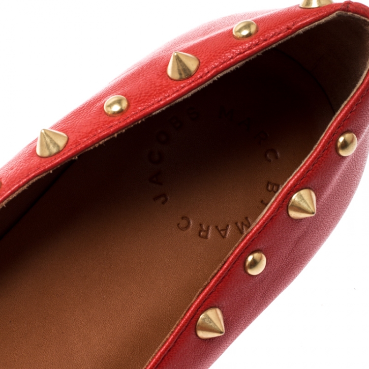 Pre Owned Marc by Marc Jacobs Red Leather Spike Mouse Ballet Flats Size 37.5