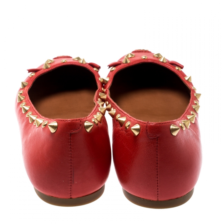 Pre Owned Marc by Marc Jacobs Red Leather Spike Mouse Ballet Flats Size 37.5