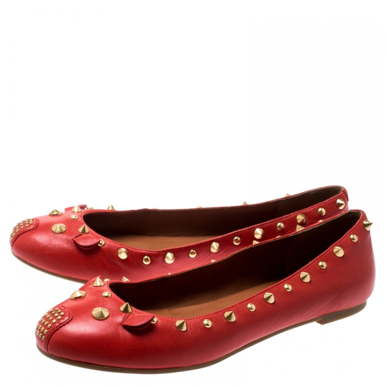 Pre Owned Marc by Marc Jacobs Red Leather Spike Mouse Ballet Flats Size 37.5