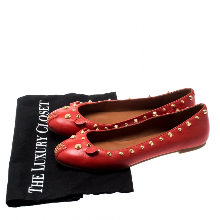 Pre Owned Marc by Marc Jacobs Red Leather Spike Mouse Ballet Flats Size 37.5