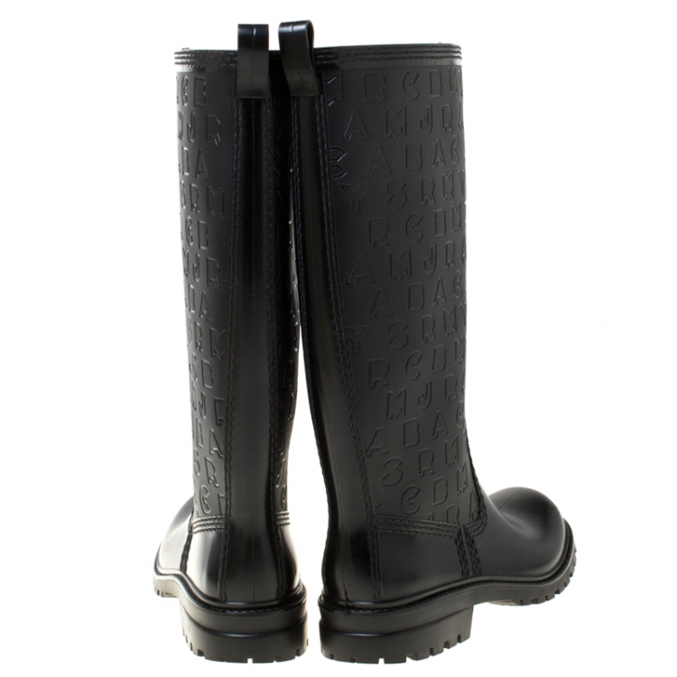 Pre Owned Marc by Marc Jacobs Black Rubber Alphabet Rain Boots Size 41