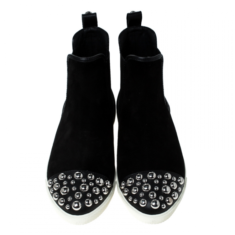 Pre Owned Marc by Marc Jacobs Black Suede Chelsea Studded Ankle Boots Size 38
