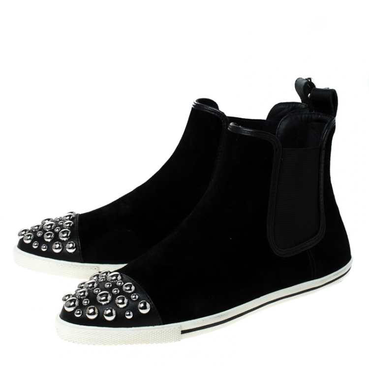 Pre Owned Marc by Marc Jacobs Black Suede Chelsea Studded Ankle Boots Size 38