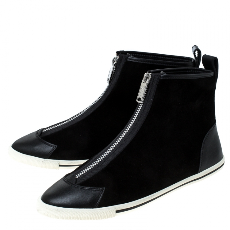 Pre Owned Marc by Marc Jacobs Black Suede Zip Front High Top Sneakers Size 38
