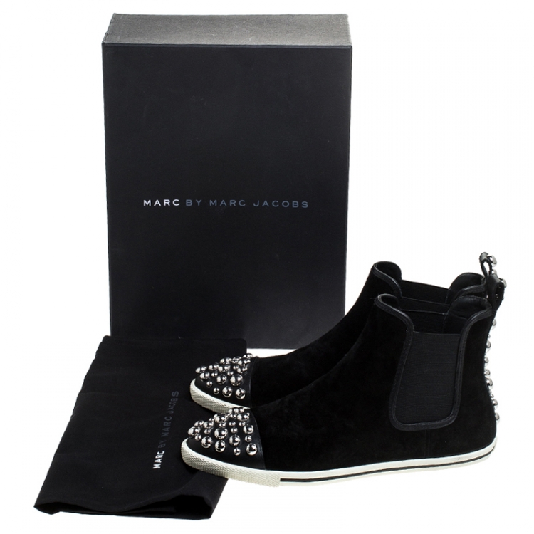 Pre Owned Marc by Marc Jacobs Black Suede Graham Studded Sneakers Size 38