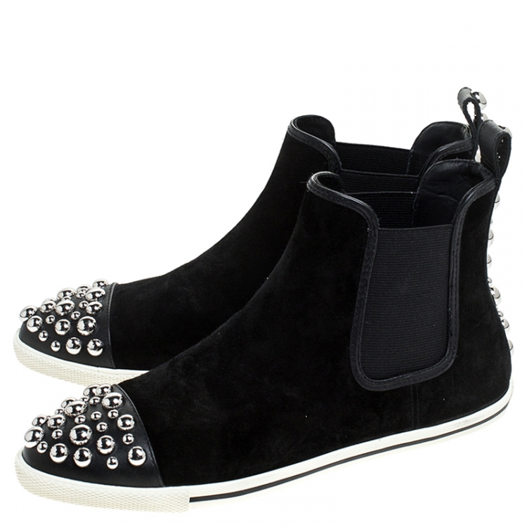 Pre Owned Marc by Marc Jacobs Black Suede Graham Studded Sneakers Size 38