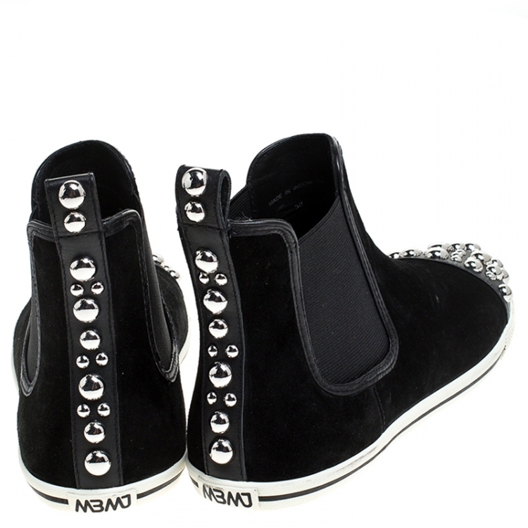 Pre Owned Marc by Marc Jacobs Black Suede Graham Studded Sneakers Size 38