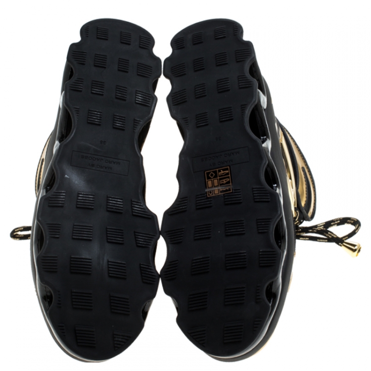 Pre Owned Marc by Marc Jacobs Black/Gold Leather And Mesh Spring Platform High Top Sneakers Size 38
