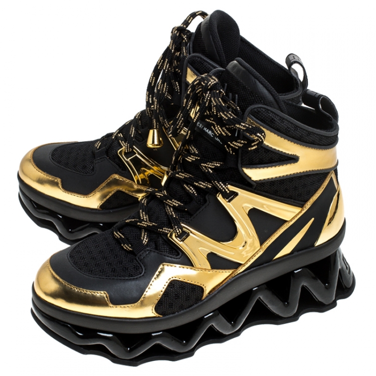 Pre Owned Marc by Marc Jacobs Black/Gold Leather And Mesh Spring Platform High Top Sneakers Size 38