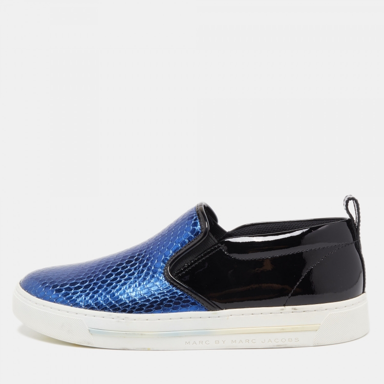 Pre Owned Marc by Marc Jacobs Blue Python Embossed Leather Broome Sneakers Size 37