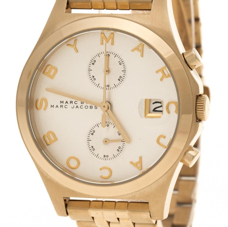 Pre Owned Marc by Marc Jacobs Silver Gold Plated Steel Fergus Chronograph MBM3379 Women's Wristwatch 38 mm