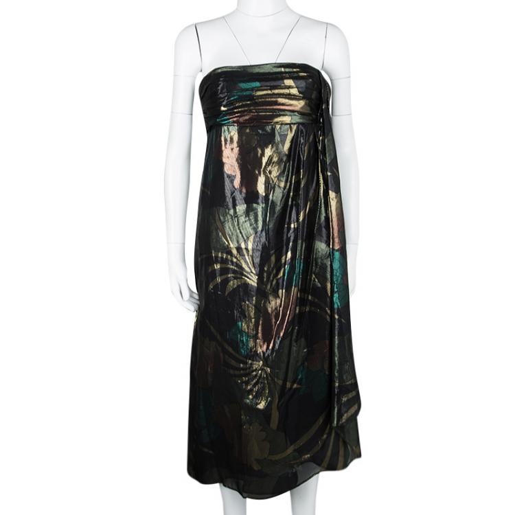 Pre Owned Marc By Marc Jacobs Metallic Silk Lurex Draped Mimosa Lame Strapless Dress S