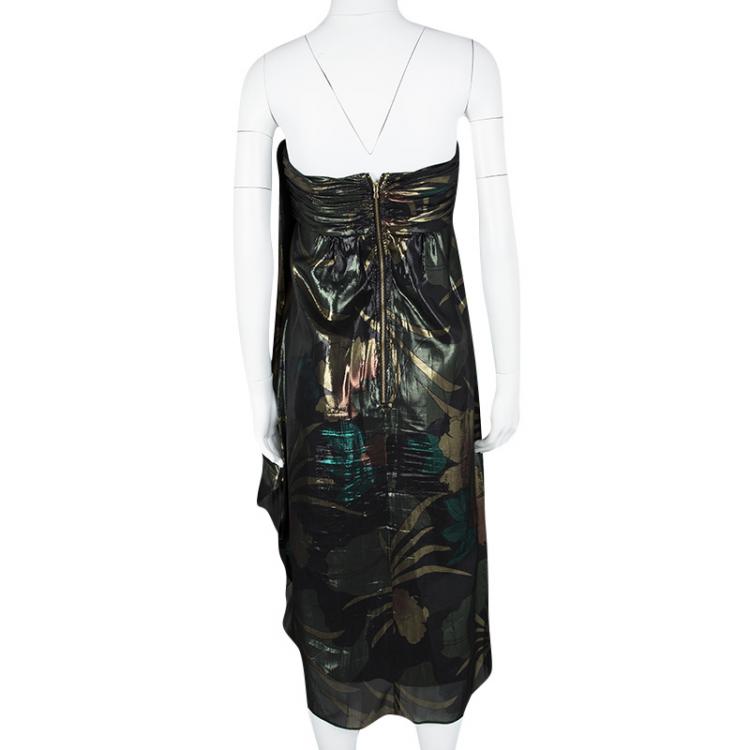 Pre Owned Marc By Marc Jacobs Metallic Silk Lurex Draped Mimosa Lame Strapless Dress S