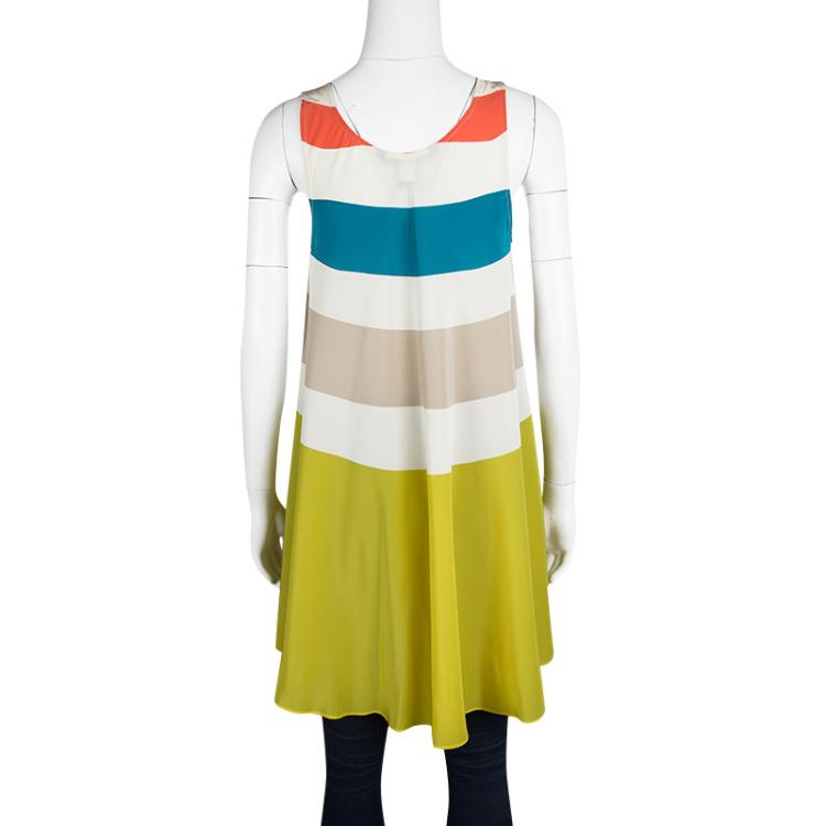 Pre Owned Marc By Marc Jacobs Multicolor Striped Silk Sleeveless Dress S