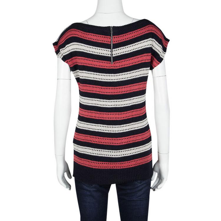 Pre Owned Marc By Marc Jacobs Multicolor Kay Striped Linen Blend Knit Top S
