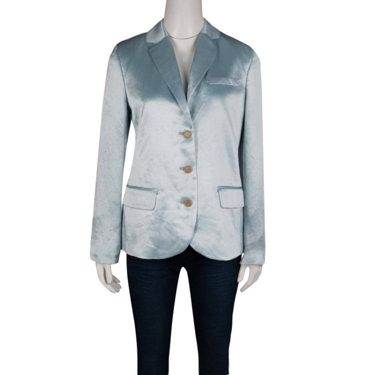 Pre Owned Marc by Marc Jacobs Stormy Sky Blue Cosmo Satin Blazer M