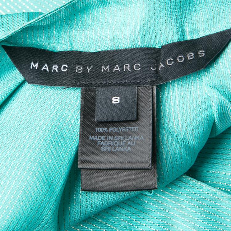Pre Owned Marc by Marc Jacobs Blue Lurex Striped Pleat Detail Button Front Dress M