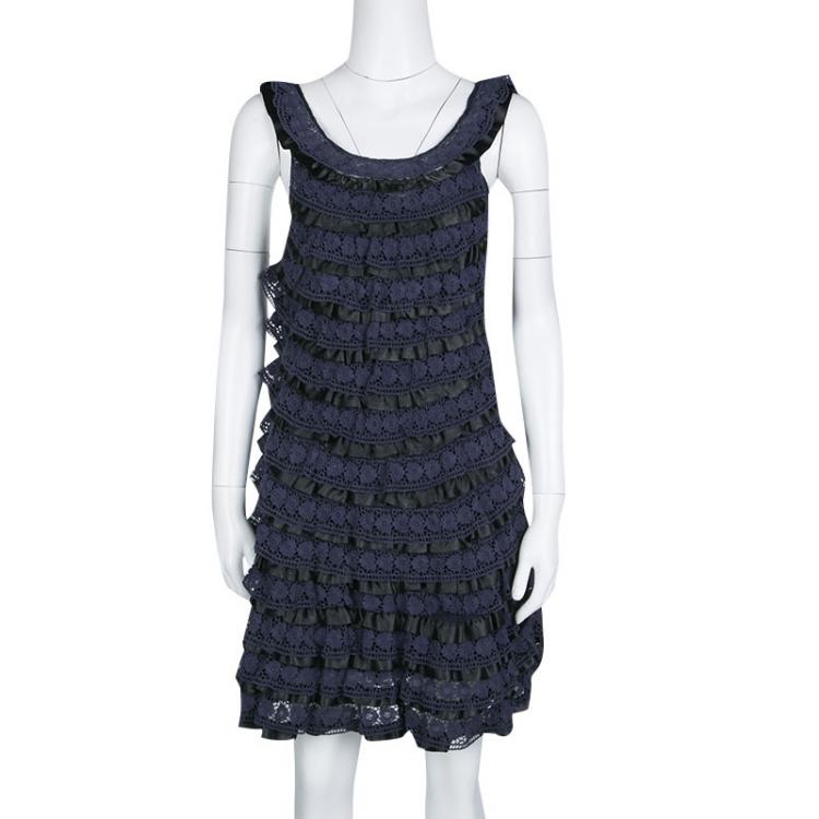 Pre Owned Marc by Marc Jacobs Navy Blue Lace Tiered Dress XS