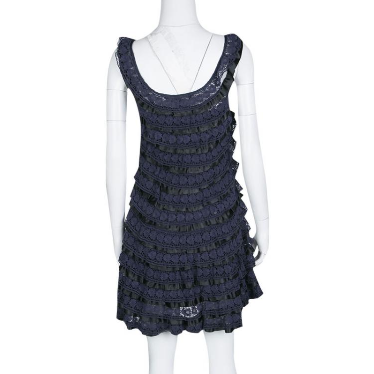 Pre Owned Marc by Marc Jacobs Navy Blue Lace Tiered Dress XS