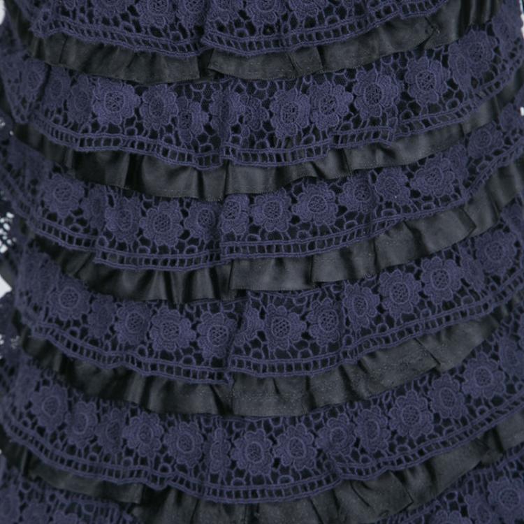 Pre Owned Marc by Marc Jacobs Navy Blue Lace Tiered Dress XS