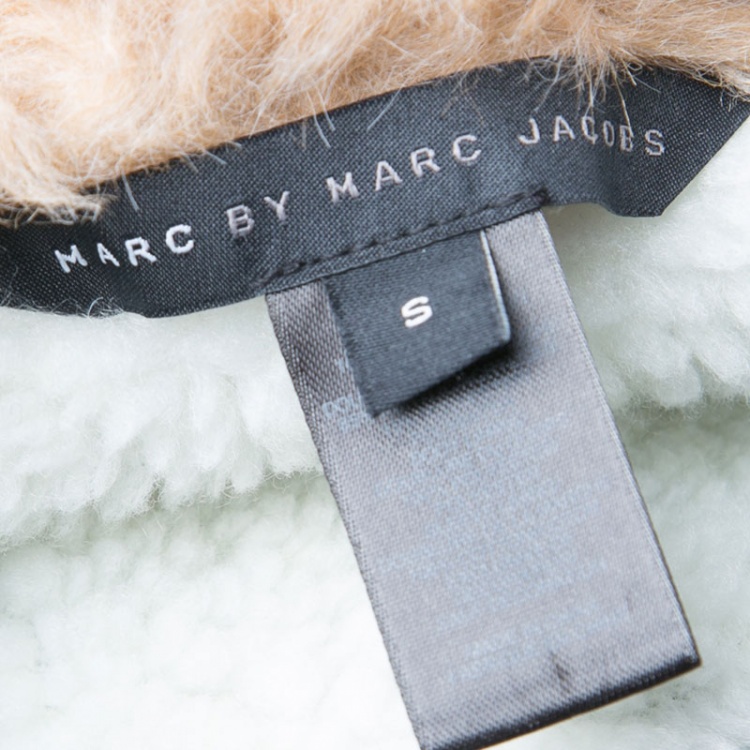 Pre Owned Marc by Marc Jacobs Navy Blue Gold Trim Faux Fur Hooded Shearling Sweatshirt S