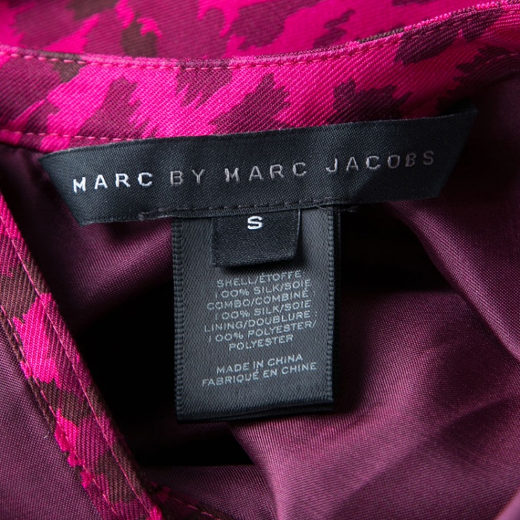 Pre Owned Marc by Marc Jacobs Magenta Animal Printed Silk Belted Dress S