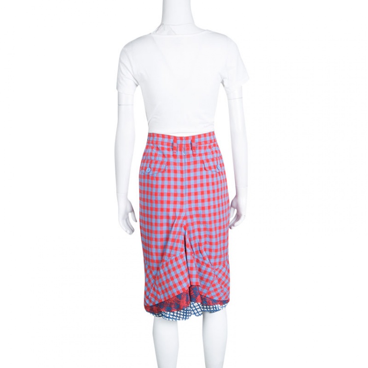 Pre Owned Marc by Marc Jacobs Orange and Blue Checked Bottom Ruffle Detail Molly Skirt M
