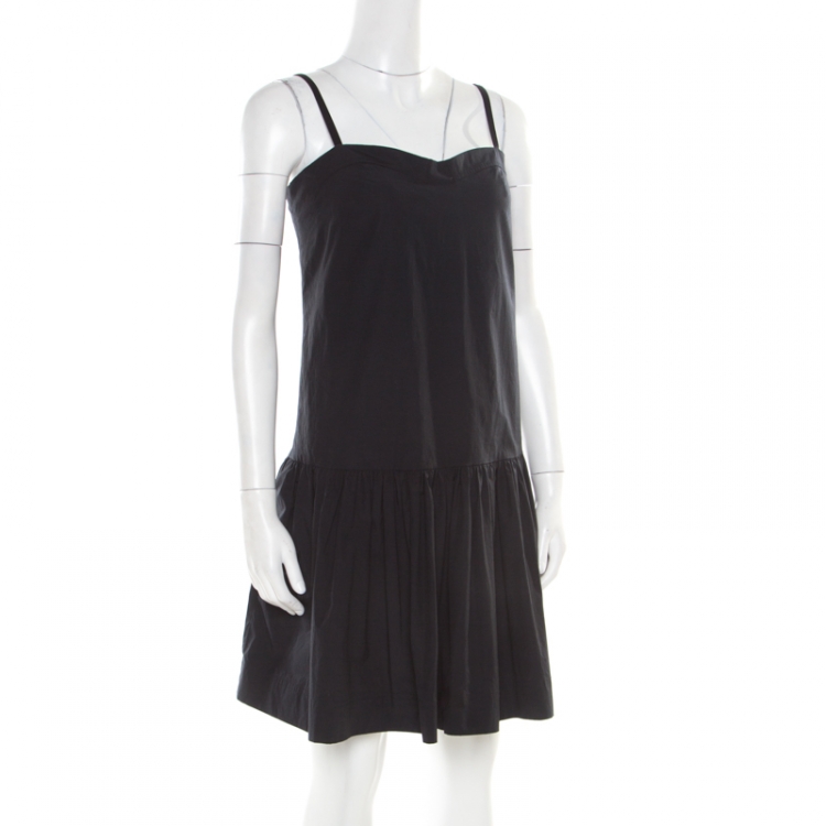 مملوكة مسبقًا Marc by Marc Jacobs Shadow Black Cotton Drop Waist Strappy Dress M