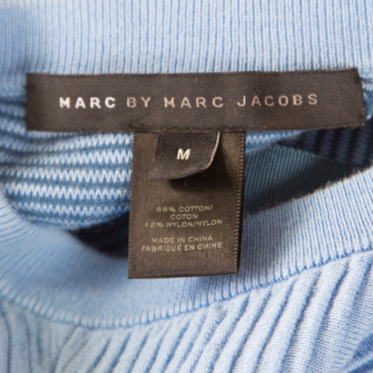 Pre Owned Marc by Marc Jacobs Bright Periwinkle Blue Jacquard Ribbed Knit Cardigan M