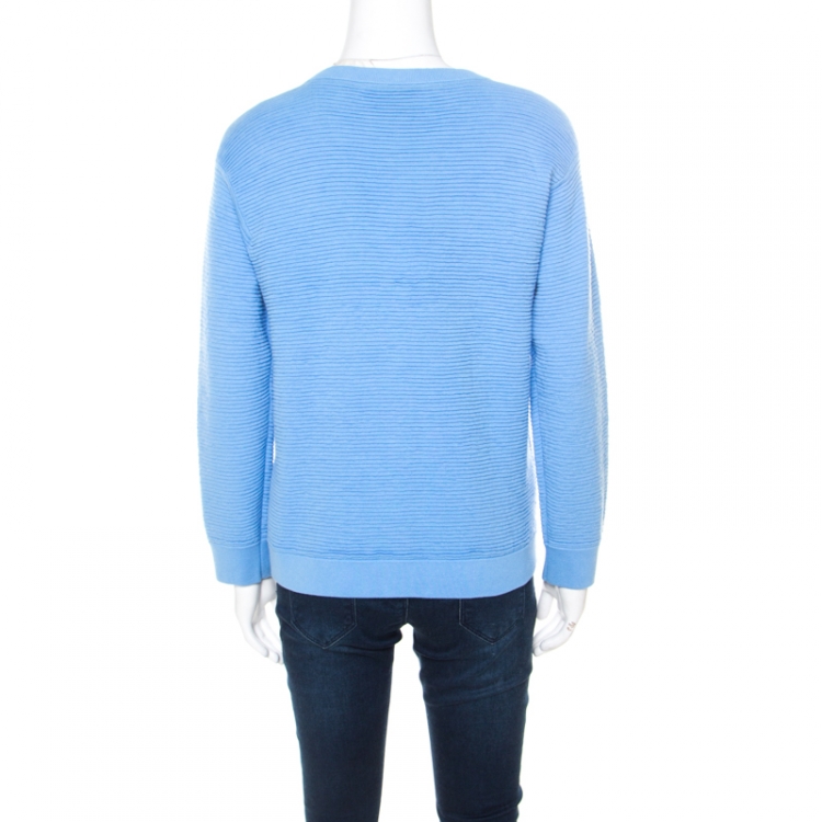 Pre Owned Marc by Marc Jacobs Bright Periwinkle Blue Jacquard Ribbed Knit Cardigan M