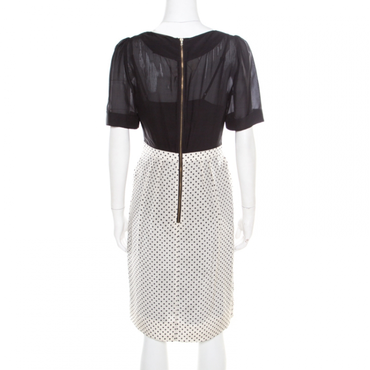 Pre Owned Marc by Marc Jacobs Monochrome Printed Silk Silver Birch Dress M