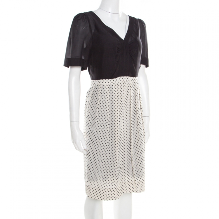 Pre Owned Marc by Marc Jacobs Monochrome Printed Silk Silver Birch Dress M