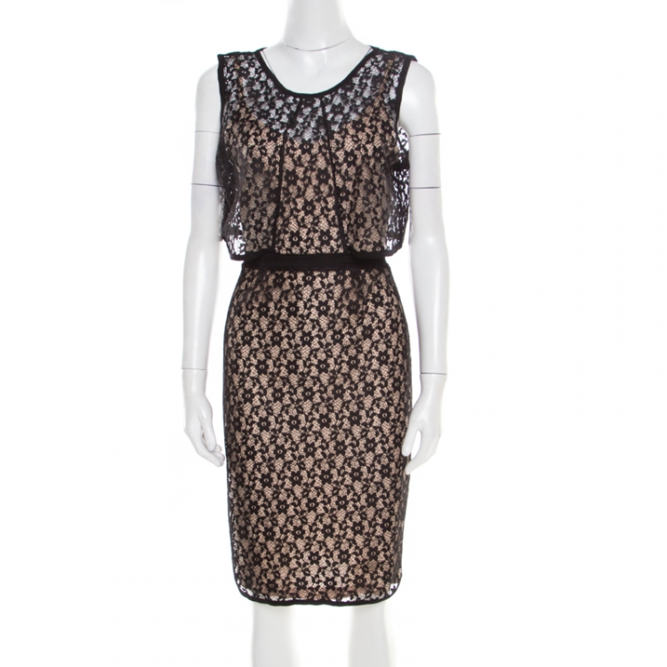 Marc by Marc Jacobs Black and Beige Floral Lace Overlay Dahlia Dress S ...