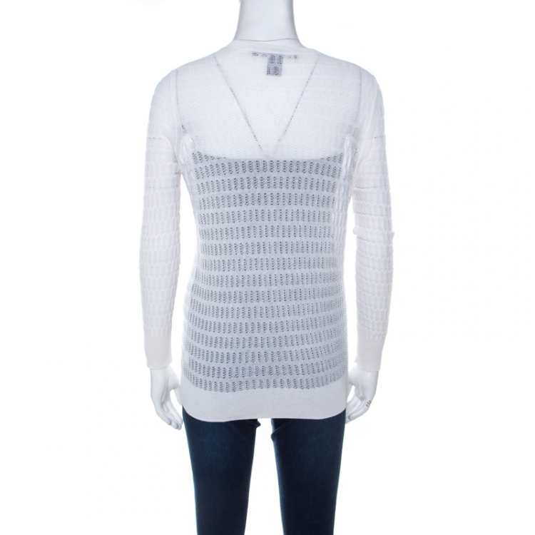 Pre Owned Marc by Marc Jacobs White Crochet Knit Button Front Cardigan S 
