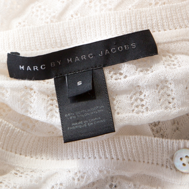 Pre Owned Marc by Marc Jacobs White Crochet Knit Button Front Cardigan S 