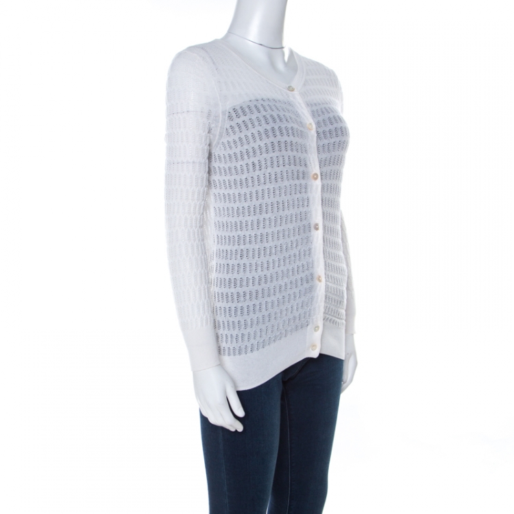 Pre Owned Marc by Marc Jacobs White Crochet Knit Button Front Cardigan S 