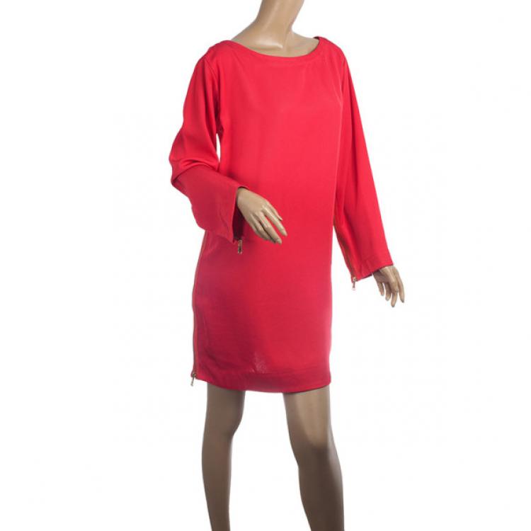 Pre Owned Marc by Marc Jacobs Red "Clark" Long Sleeve Zipper Trim Dress L
