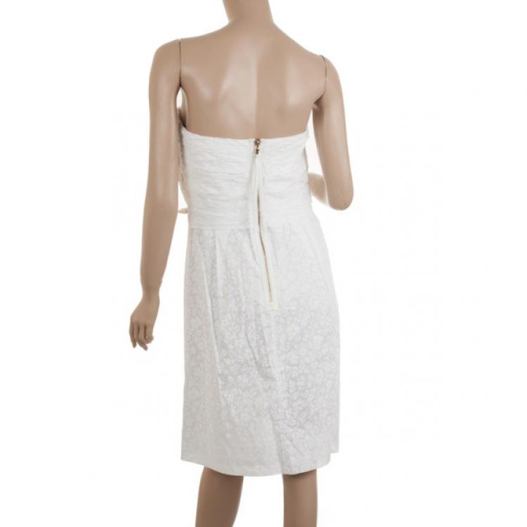 Pre Owned Marc by Marc Jacobs White Amelie Strapless Floral Print Dress